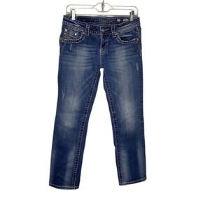 Miss Me Womens Easy Capri Blue Jeans Fleur De Lis Rhinestone 27W 25L